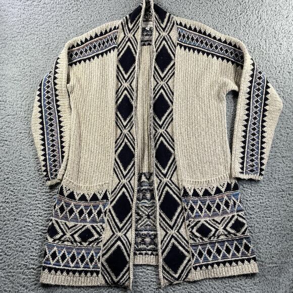 Lucky Brand Aztec Southwest Tribal Open Front Longline Cardigan Sweater Womens M - Picture 1 of 12